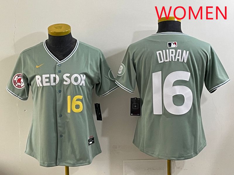 Women 2025 Boston Red Sox #16 Duran Light Green Joint Name Nike MLB Jersey style 7
